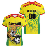 Custom Football Guyana Women V-Neck T-Shirt Golden Jaguars