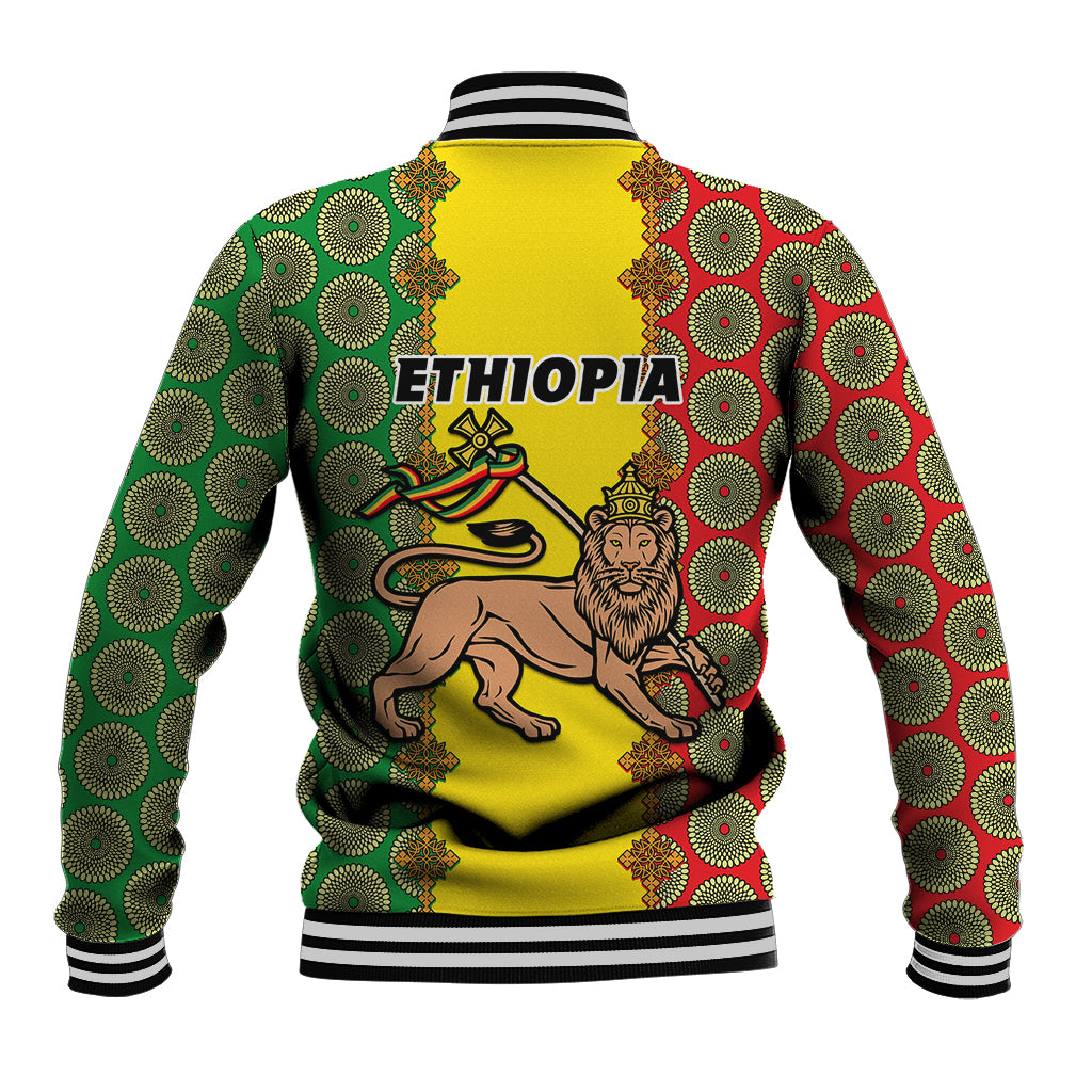 Ethiopia Baseball Jacket Ethiopian Lion Of Judah With African Pattern - Wonder Print Shop