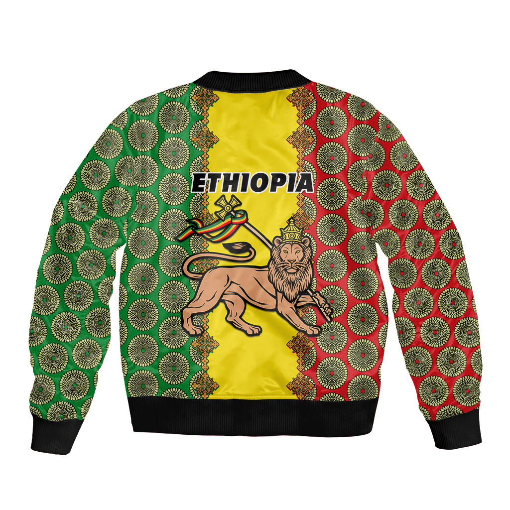 Ethiopia Bomber Jacket Ethiopian Lion Of Judah With African Pattern - Wonder Print Shop