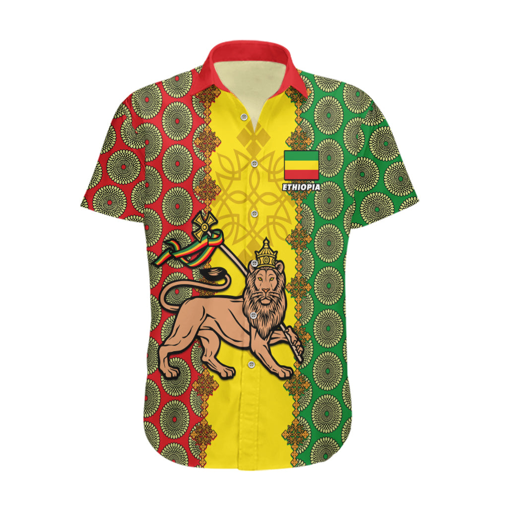 Ethiopia Hawaiian Shirt Ethiopian Lion Of Judah With African Pattern - Wonder Print Shop