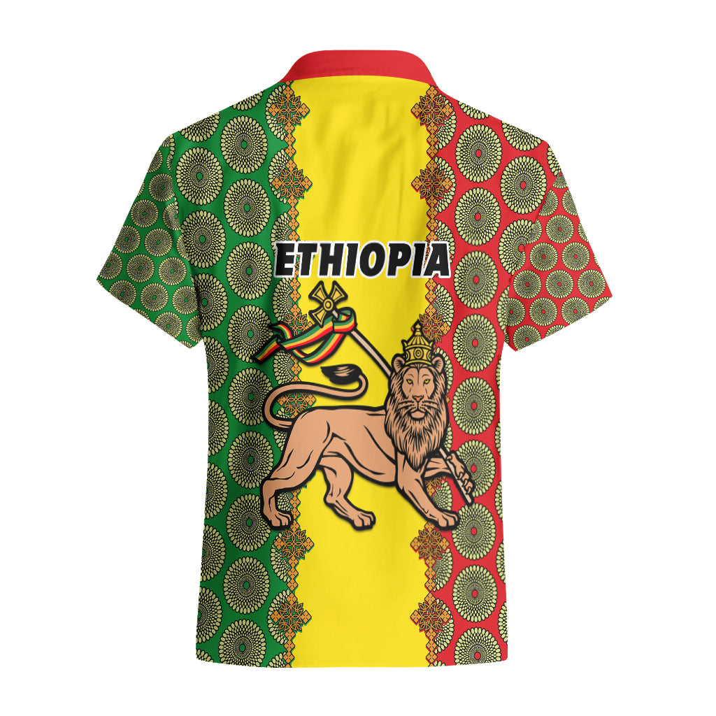 Ethiopia Hawaiian Shirt Ethiopian Lion Of Judah With African Pattern - Wonder Print Shop