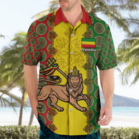 Ethiopia Hawaiian Shirt Ethiopian Lion Of Judah With African Pattern - Wonder Print Shop