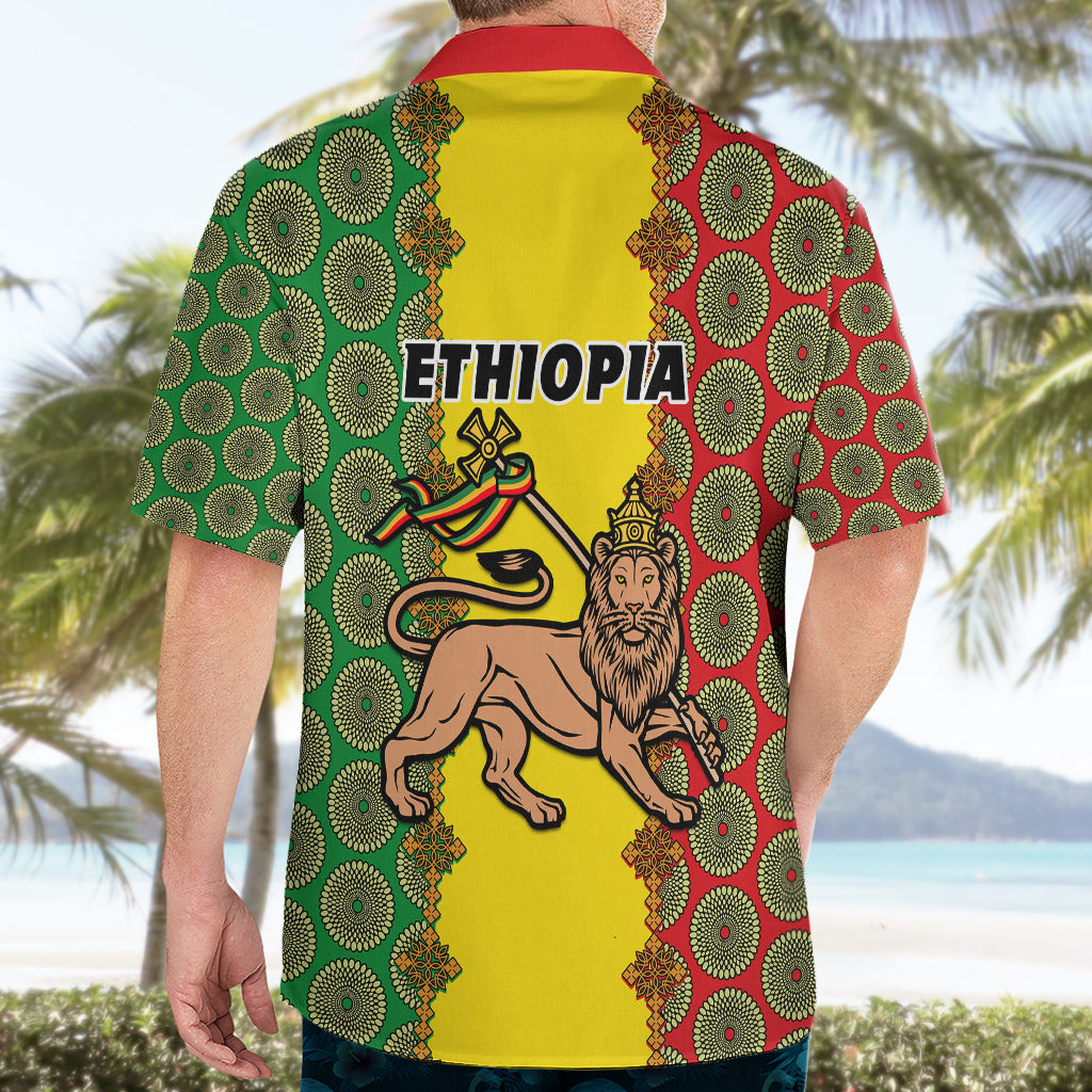 Ethiopia Hawaiian Shirt Ethiopian Lion Of Judah With African Pattern - Wonder Print Shop
