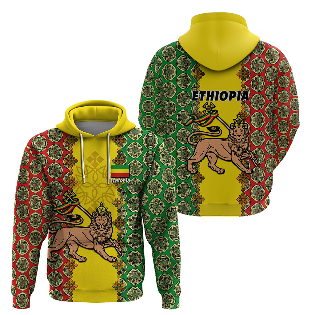 Ethiopia Hoodie Ethiopian Lion Of Judah With African Pattern - Wonder Print Shop