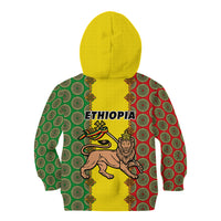 Ethiopia Kid Hoodie Ethiopian Lion Of Judah With African Pattern - Wonder Print Shop