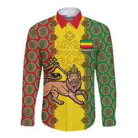Ethiopia Long Sleeve Button Shirt Ethiopian Lion Of Judah With African Pattern - Wonder Print Shop