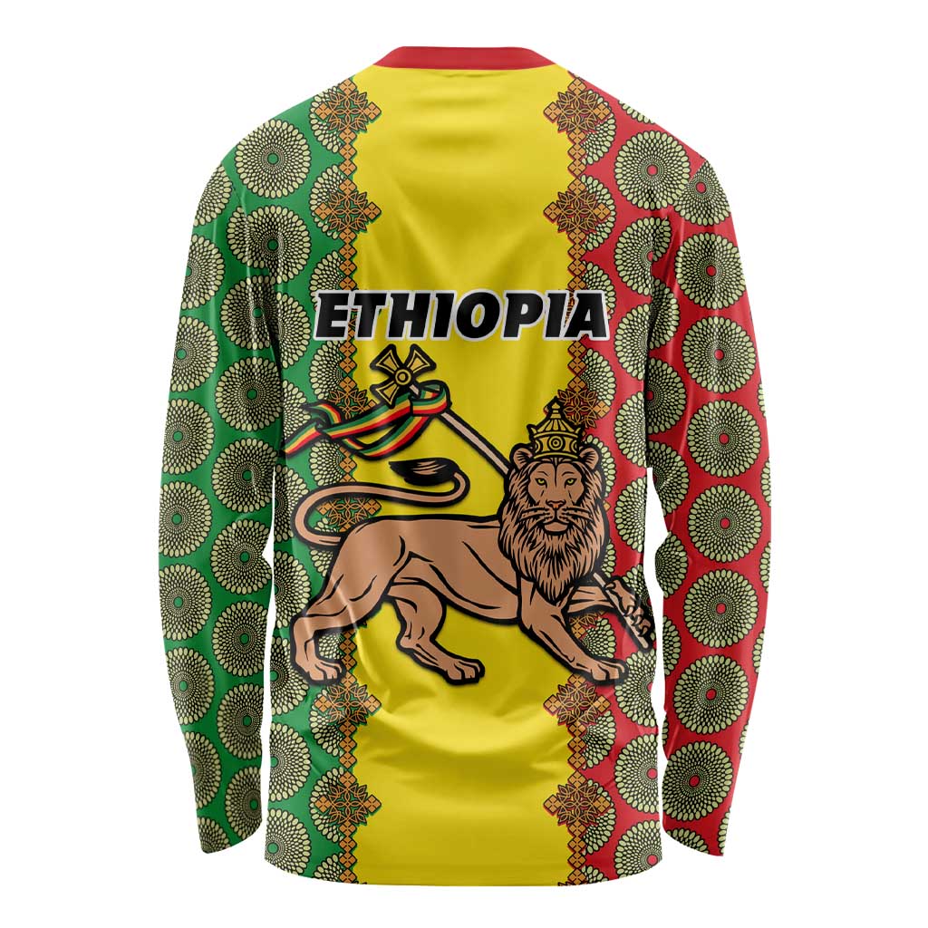 Ethiopia Long Sleeve Shirt Ethiopian Lion Of Judah With African Pattern LT01