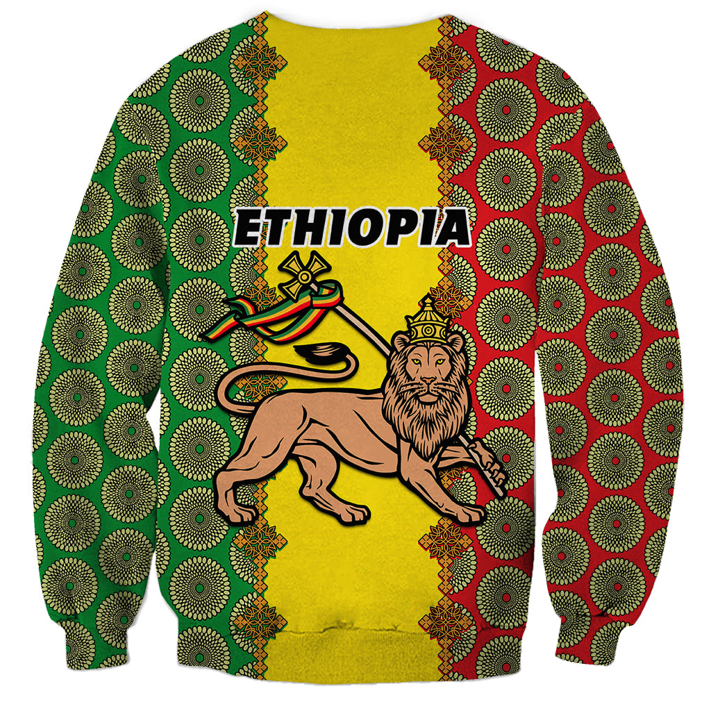 Ethiopia Sweatshirt Ethiopian Lion Of Judah With African Pattern - Wonder Print Shop