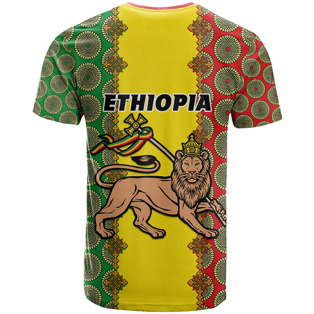 Ethiopia T Shirt Ethiopian Lion Of Judah With African Pattern - Wonder Print Shop