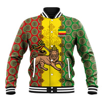 Personalised Ethiopia Baseball Jacket Ethiopian Lion Of Judah With African Pattern - Wonder Print Shop