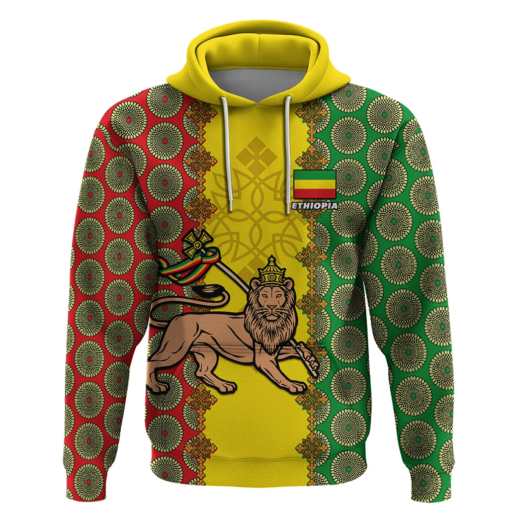 Personalised Ethiopia Hoodie Ethiopian Lion Of Judah With African Pattern - Wonder Print Shop