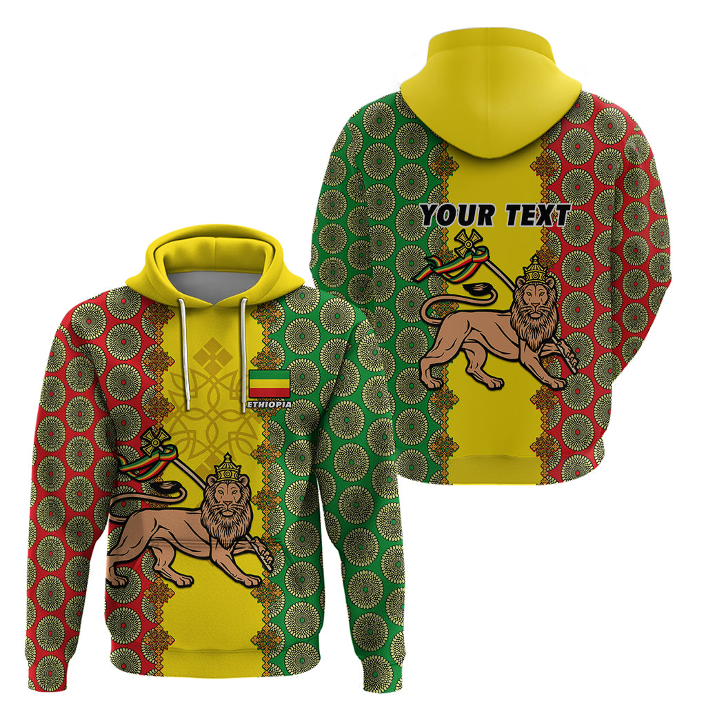 Personalised Ethiopia Hoodie Ethiopian Lion Of Judah With African Pattern - Wonder Print Shop