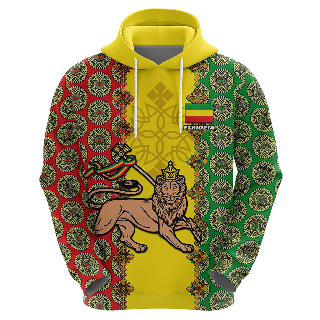 Personalised Ethiopia Hoodie Ethiopian Lion Of Judah With African Pattern - Wonder Print Shop