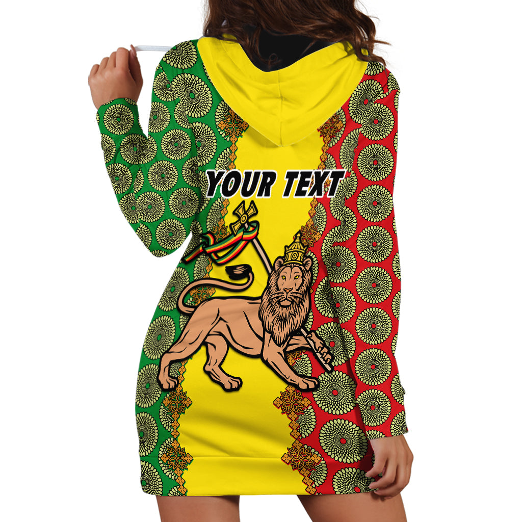 Personalised Ethiopia Hoodie Dress Ethiopian Lion Of Judah With African Pattern - Wonder Print Shop
