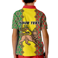 Personalised Ethiopia Kid Polo Shirt Ethiopian Lion Of Judah With African Pattern - Wonder Print Shop