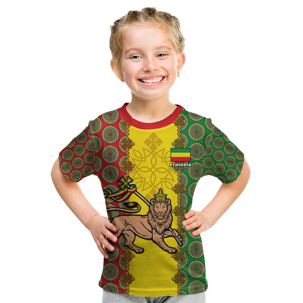personalised-ethiopia-kid-t-shirt-ethiopian-lion-of-judah-with-african-pattern