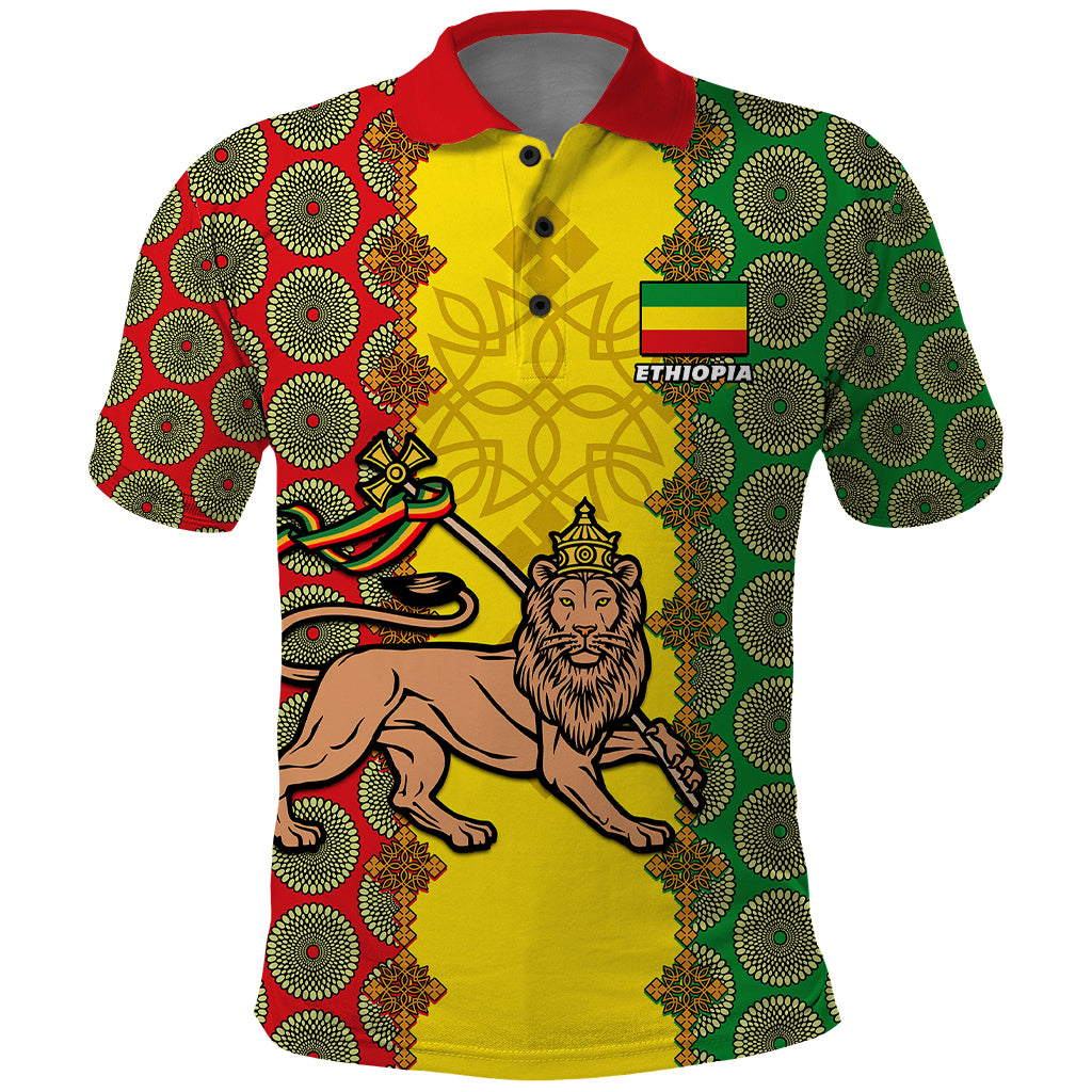 personalised-ethiopia-polo-shirt-ethiopian-lion-of-judah-with-african-pattern
