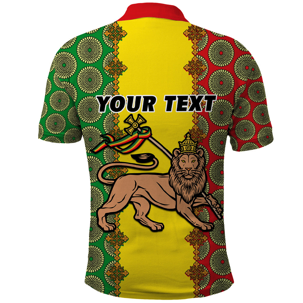 Personalised Ethiopia Polo Shirt Ethiopian Lion Of Judah With African Pattern - Wonder Print Shop