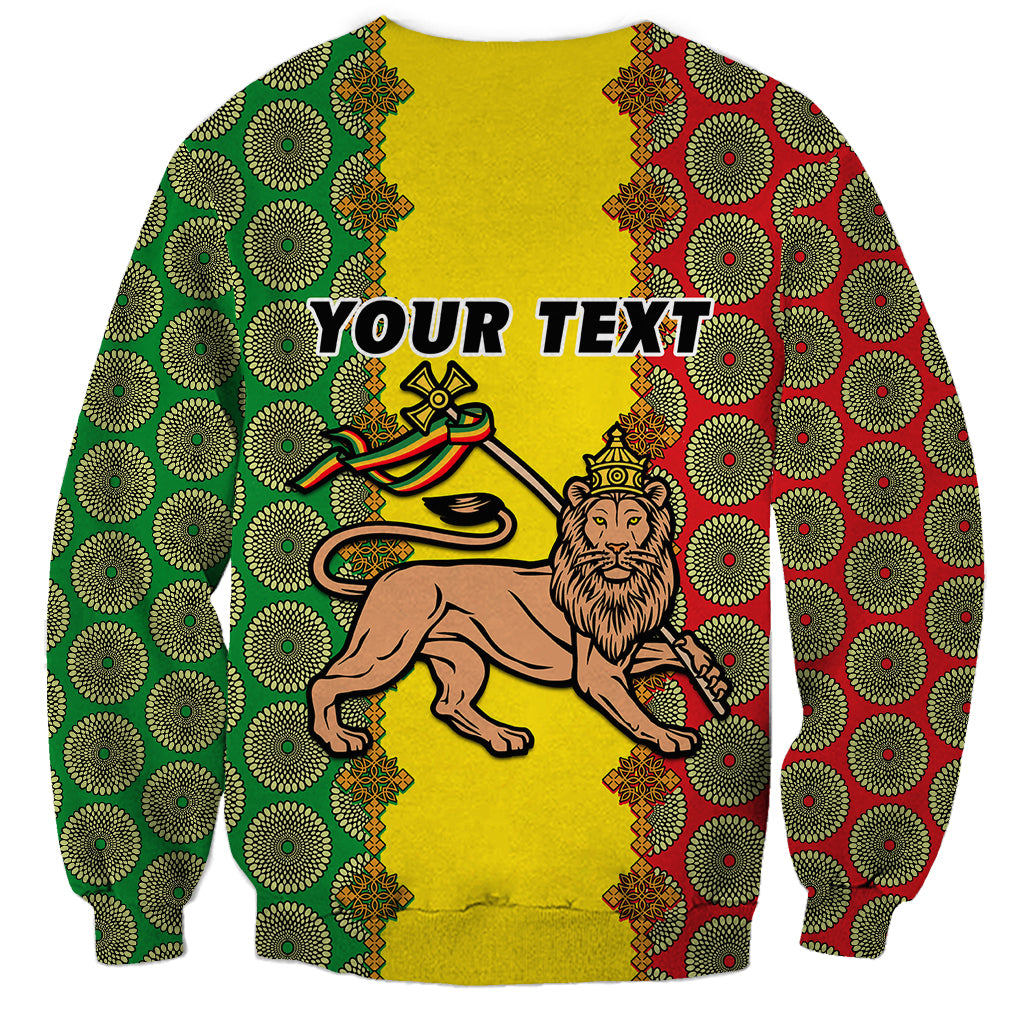 Personalised Ethiopia Sweatshirt Ethiopian Lion Of Judah With African Pattern - Wonder Print Shop