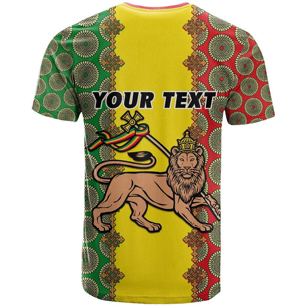 Personalised Ethiopia T Shirt Ethiopian Lion Of Judah With African Pattern - Wonder Print Shop