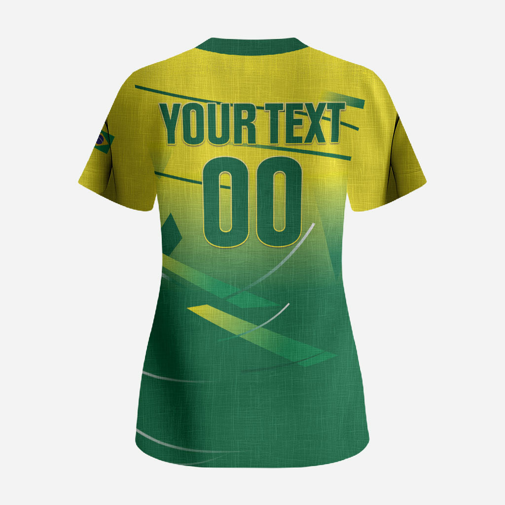 Custom Brazil 2026 World Football Scrub Top Selecao Champions