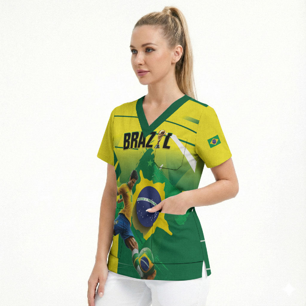Custom Brazil 2026 World Football Scrub Top Selecao Champions