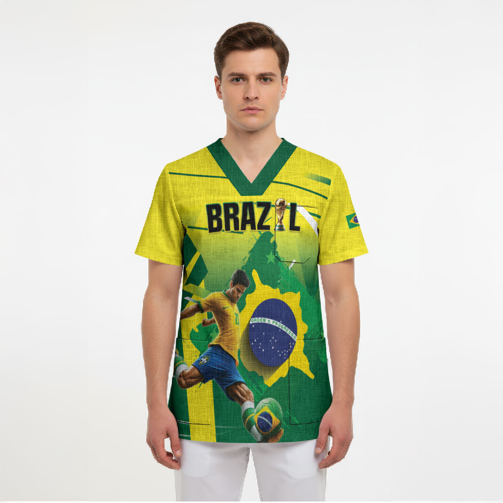 Custom Brazil 2026 World Football Scrub Top Selecao Champions