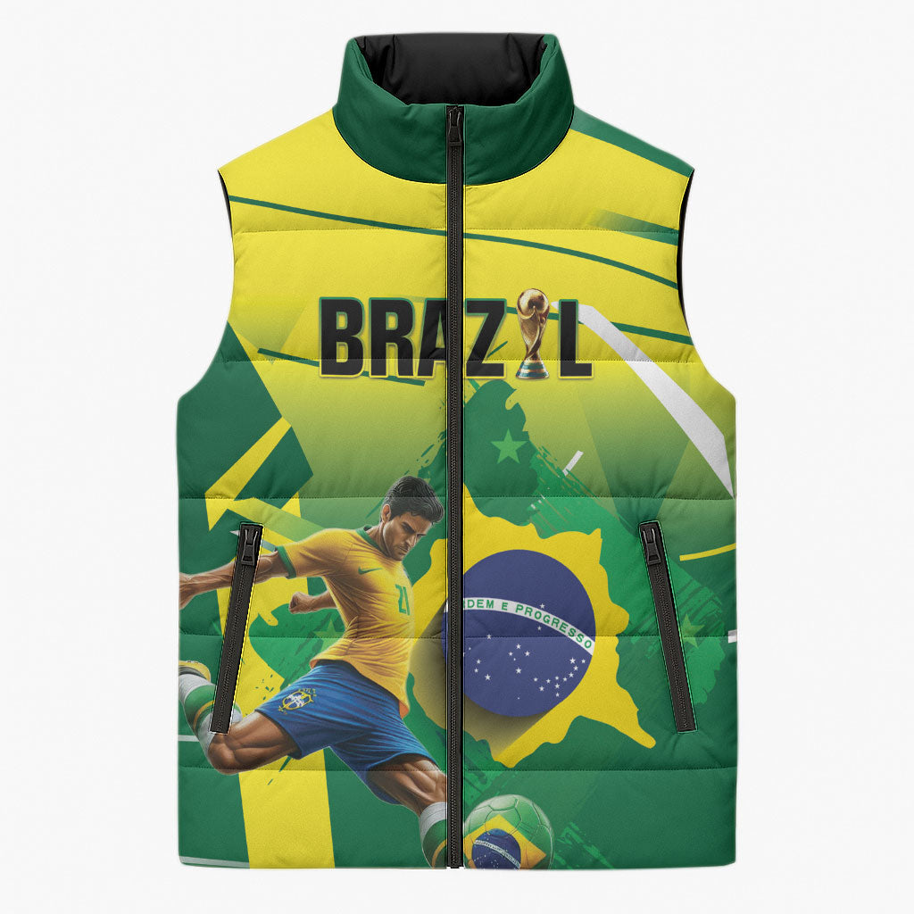 Custom Brazil 2026 World Football Sleeveless Puffer Jacket Selecao Champions