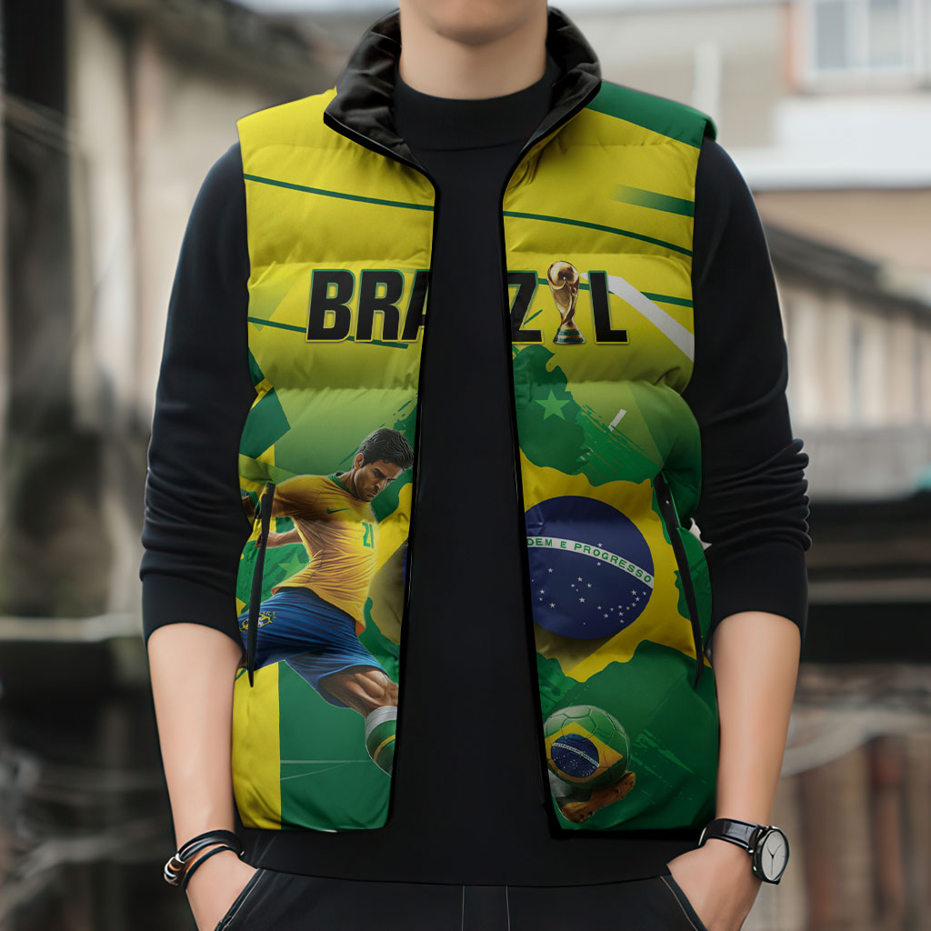 Custom Brazil 2026 World Football Sleeveless Puffer Jacket Selecao Champions