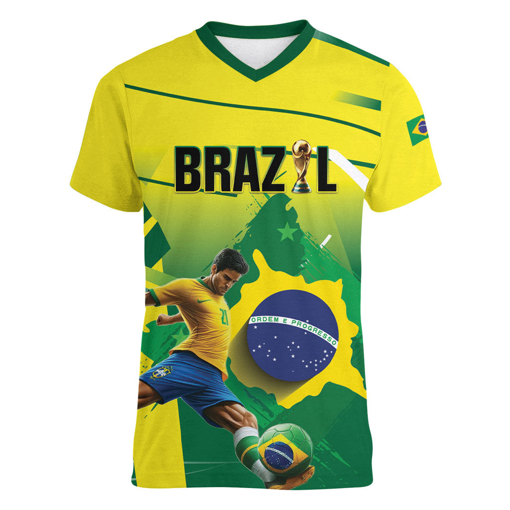Custom Brazil 2026 World Football Women V-Neck T-Shirt Selecao Champions