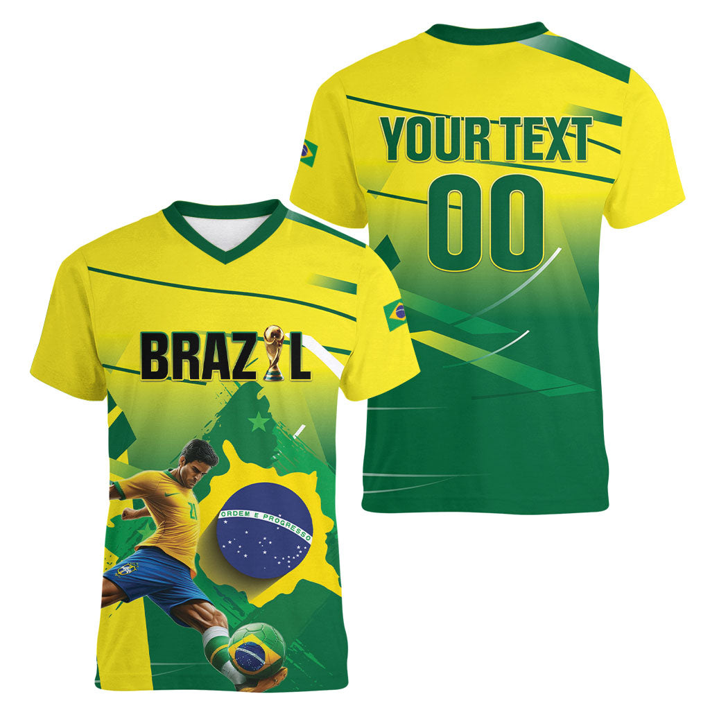 Custom Brazil 2026 World Football Women V-Neck T-Shirt Selecao Champions