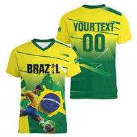 Custom Brazil 2026 World Football Women V-Neck T-Shirt Selecao Champions