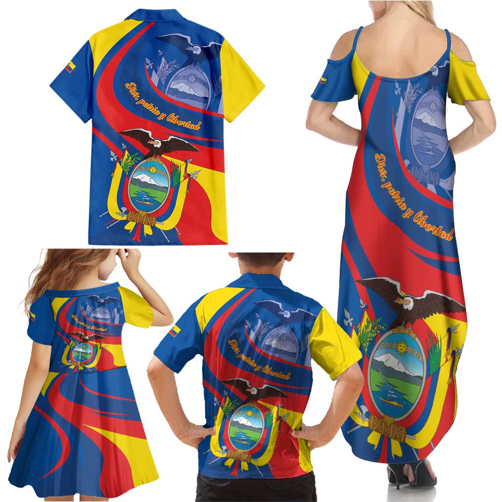 Ecuador Independence Day Family Matching Summer Maxi Dress and Hawaiian Shirt Dios patria y libertad - Wonder Print Shop