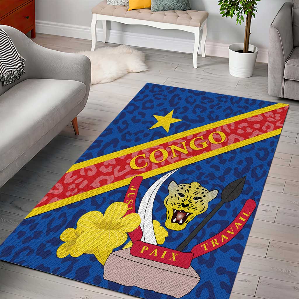 Congo DR Area Rug Coat Of Arms Leopard Pattern - Wonder Print Shop