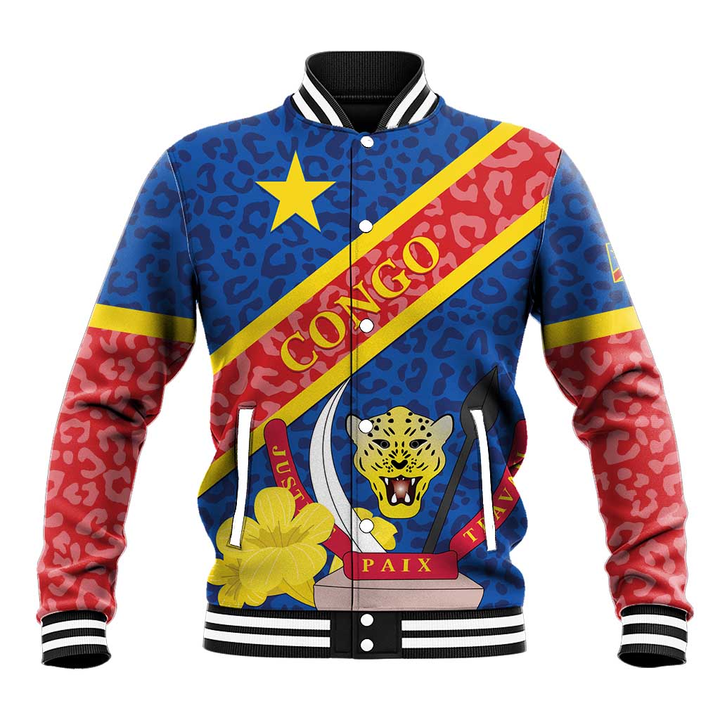Congo DR Baseball Jacket Coat Of Arms Leopard Pattern - Wonder Print Shop