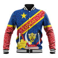 Congo DR Baseball Jacket Coat Of Arms Leopard Pattern - Wonder Print Shop