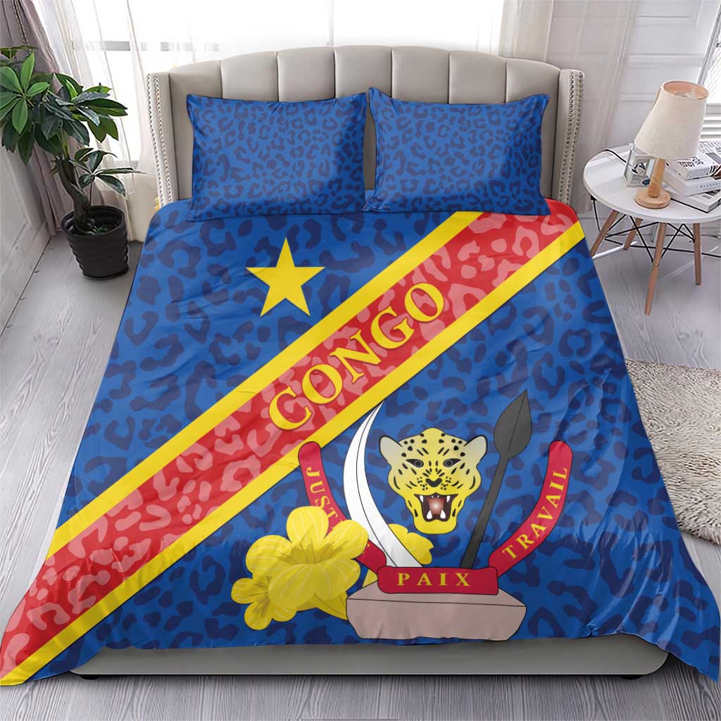 Congo DR Bedding Set Coat Of Arms Leopard Pattern - Wonder Print Shop