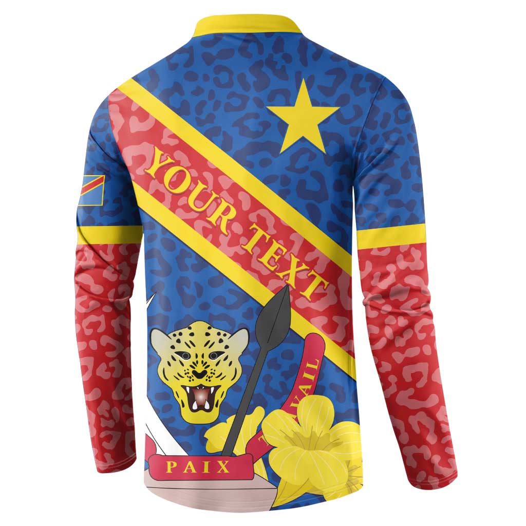 Congo DR Button Sweatshirt Coat Of Arms Leopard Pattern - Wonder Print Shop