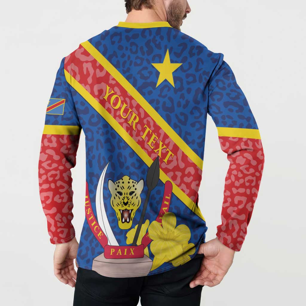 Congo DR Button Sweatshirt Coat Of Arms Leopard Pattern - Wonder Print Shop