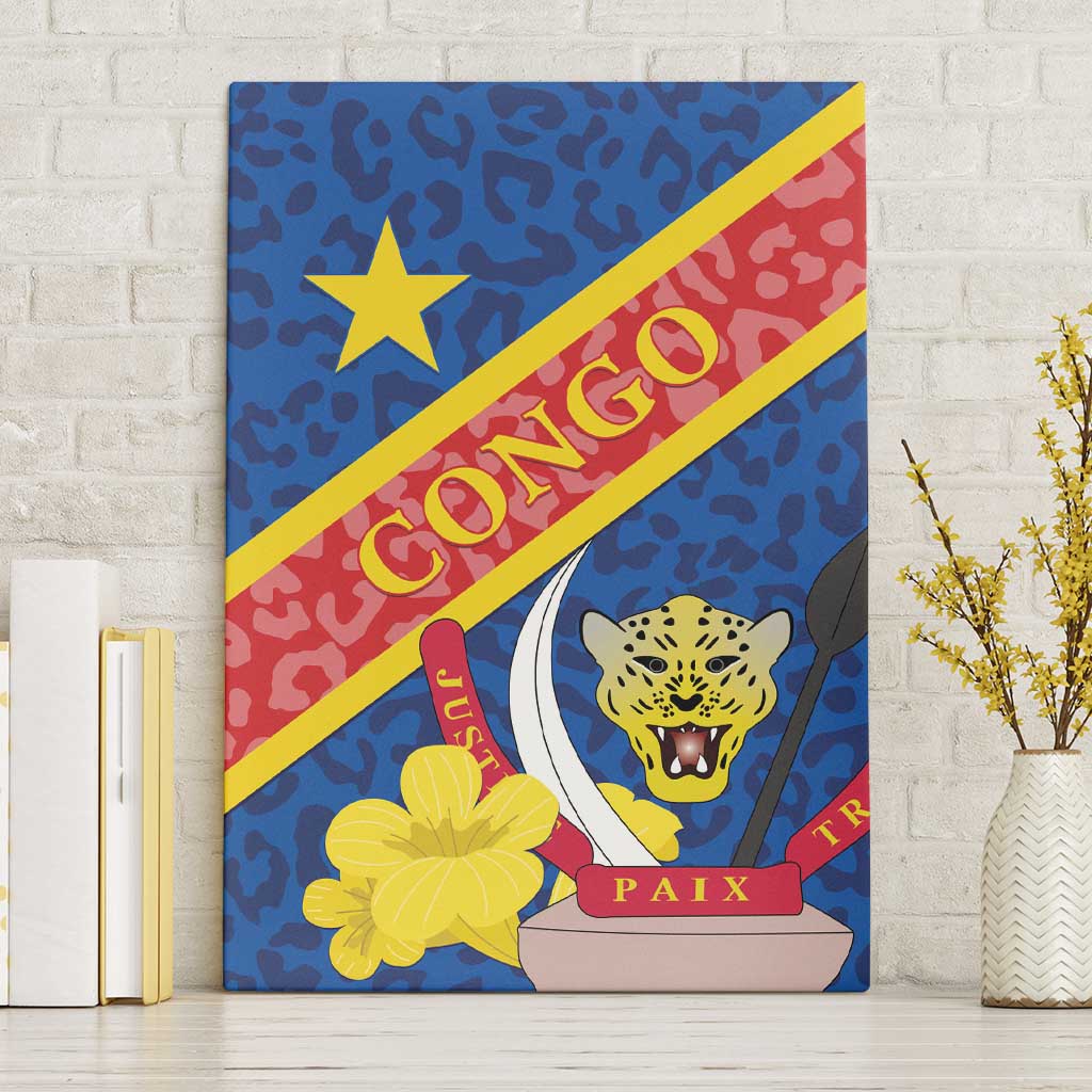 Congo DR Canvas Wall Art Coat Of Arms Leopard Pattern - Wonder Print Shop