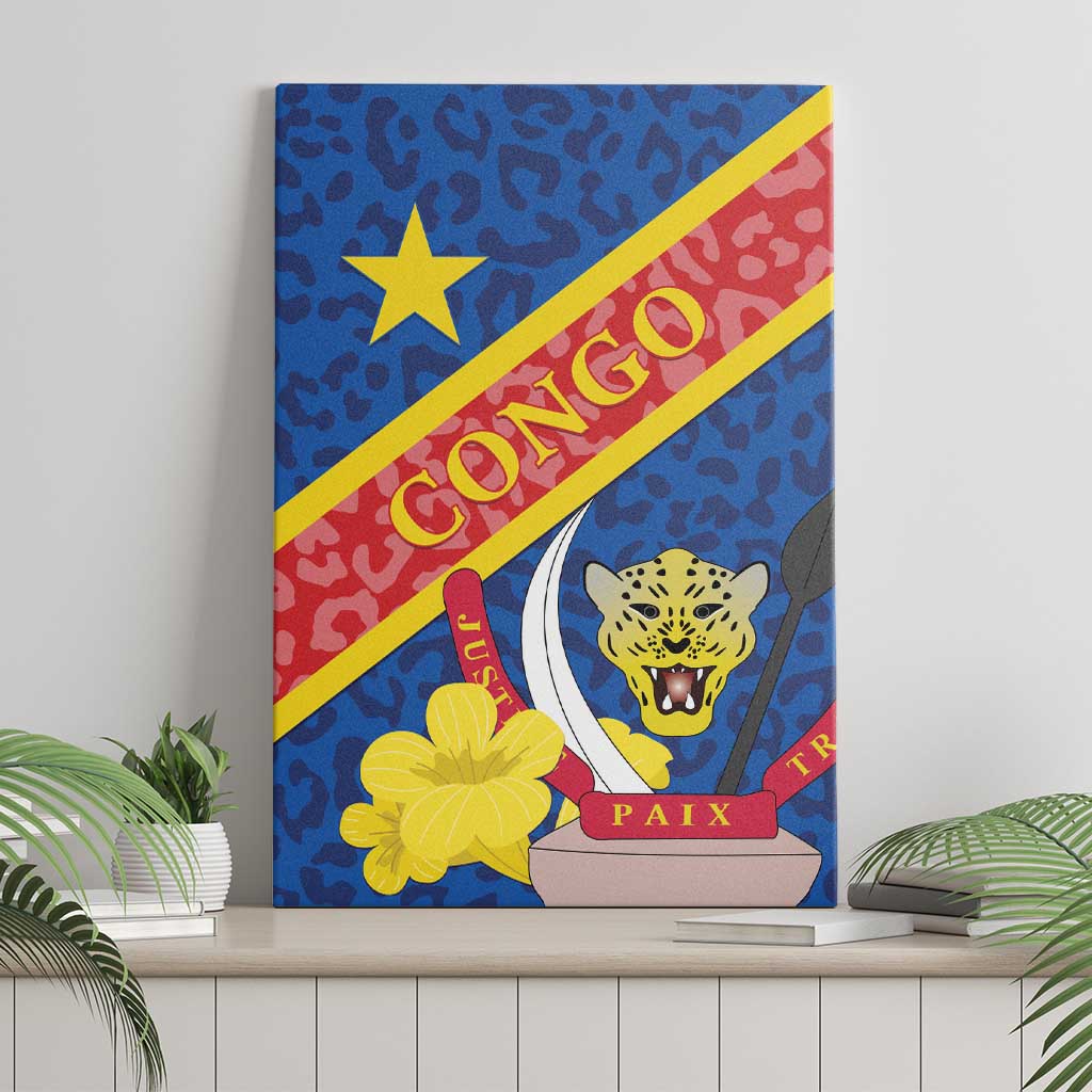 Congo DR Canvas Wall Art Coat Of Arms Leopard Pattern - Wonder Print Shop