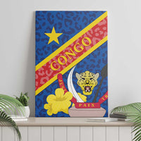 Congo DR Canvas Wall Art Coat Of Arms Leopard Pattern - Wonder Print Shop