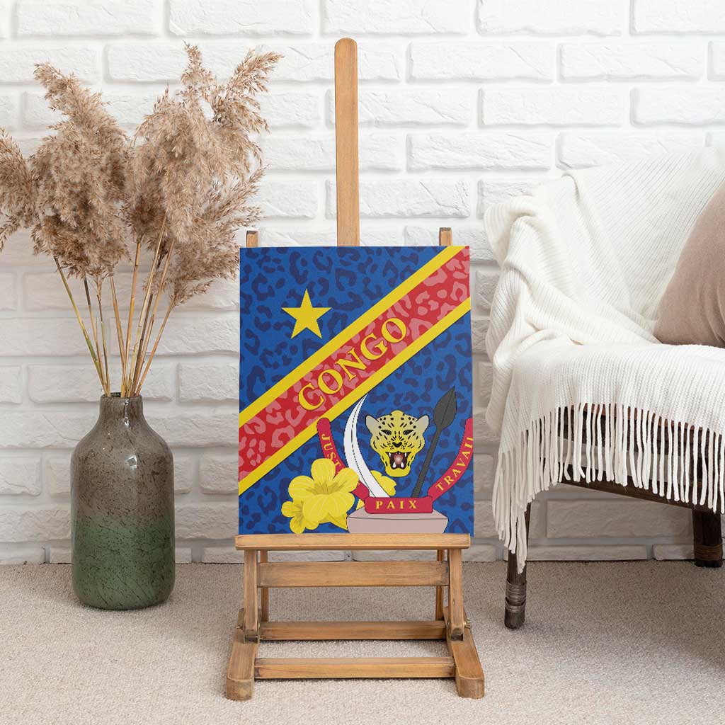 Congo DR Canvas Wall Art Coat Of Arms Leopard Pattern - Wonder Print Shop