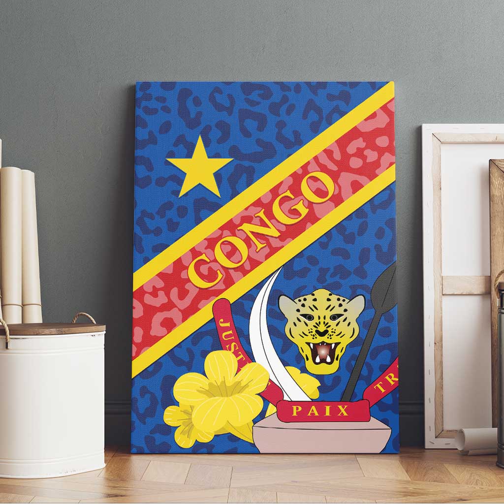 Congo DR Canvas Wall Art Coat Of Arms Leopard Pattern - Wonder Print Shop
