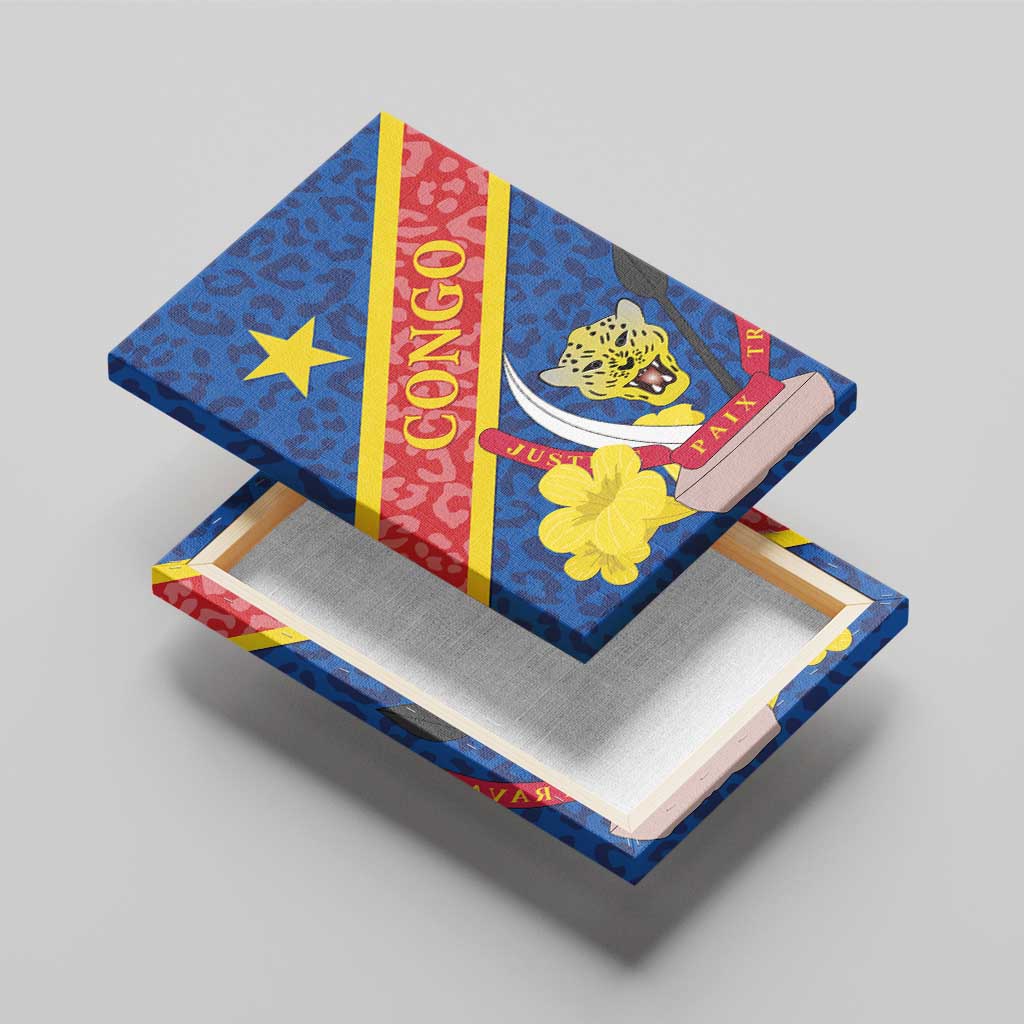 Congo DR Canvas Wall Art Coat Of Arms Leopard Pattern - Wonder Print Shop