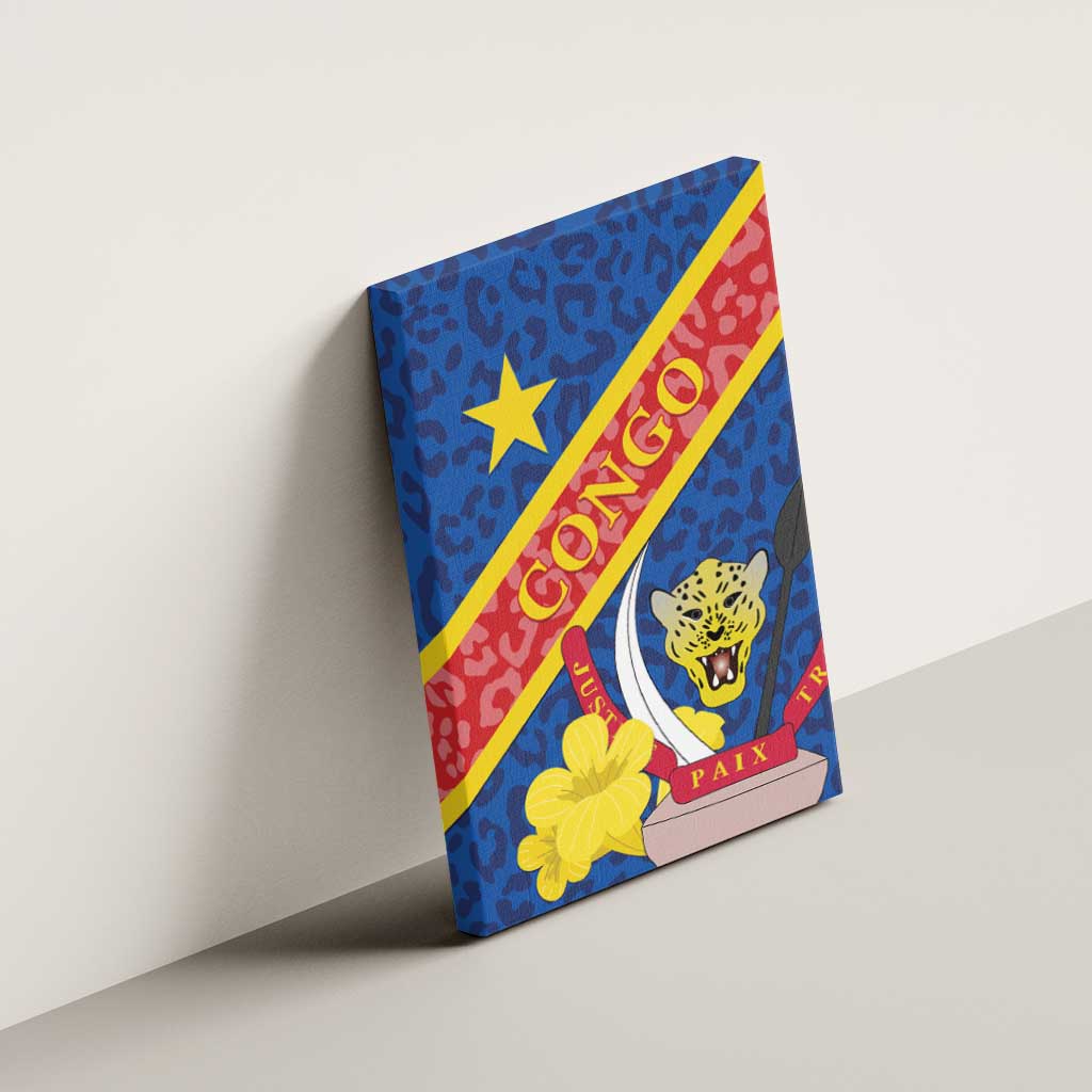 Congo DR Canvas Wall Art Coat Of Arms Leopard Pattern - Wonder Print Shop
