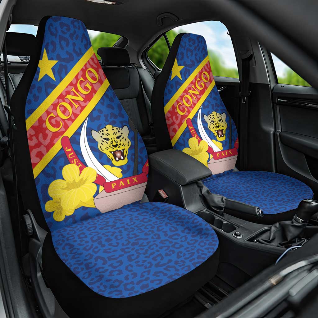 Congo DR Car Seat Cover Coat Of Arms Leopard Pattern - Wonder Print Shop