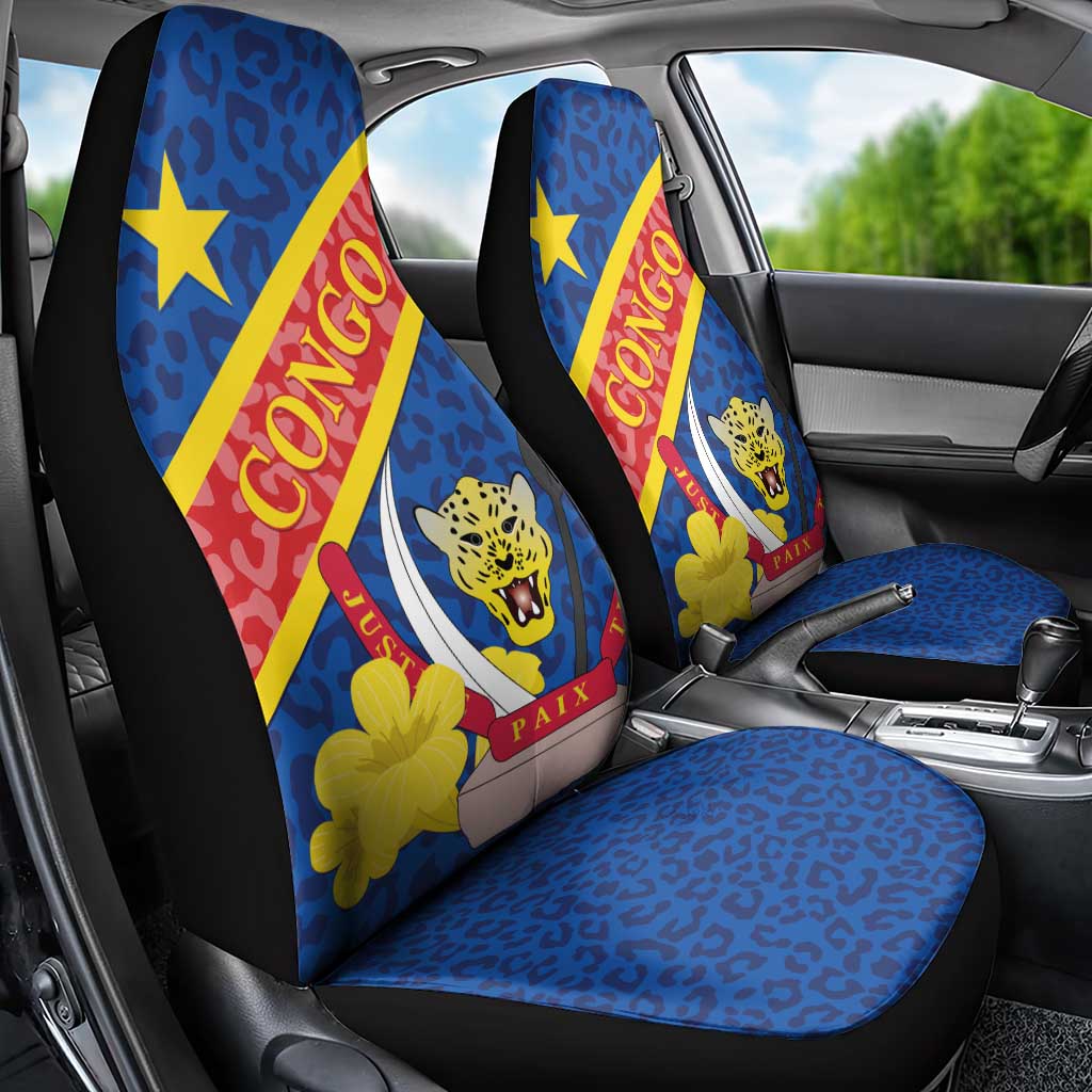 Congo DR Car Seat Cover Coat Of Arms Leopard Pattern - Wonder Print Shop
