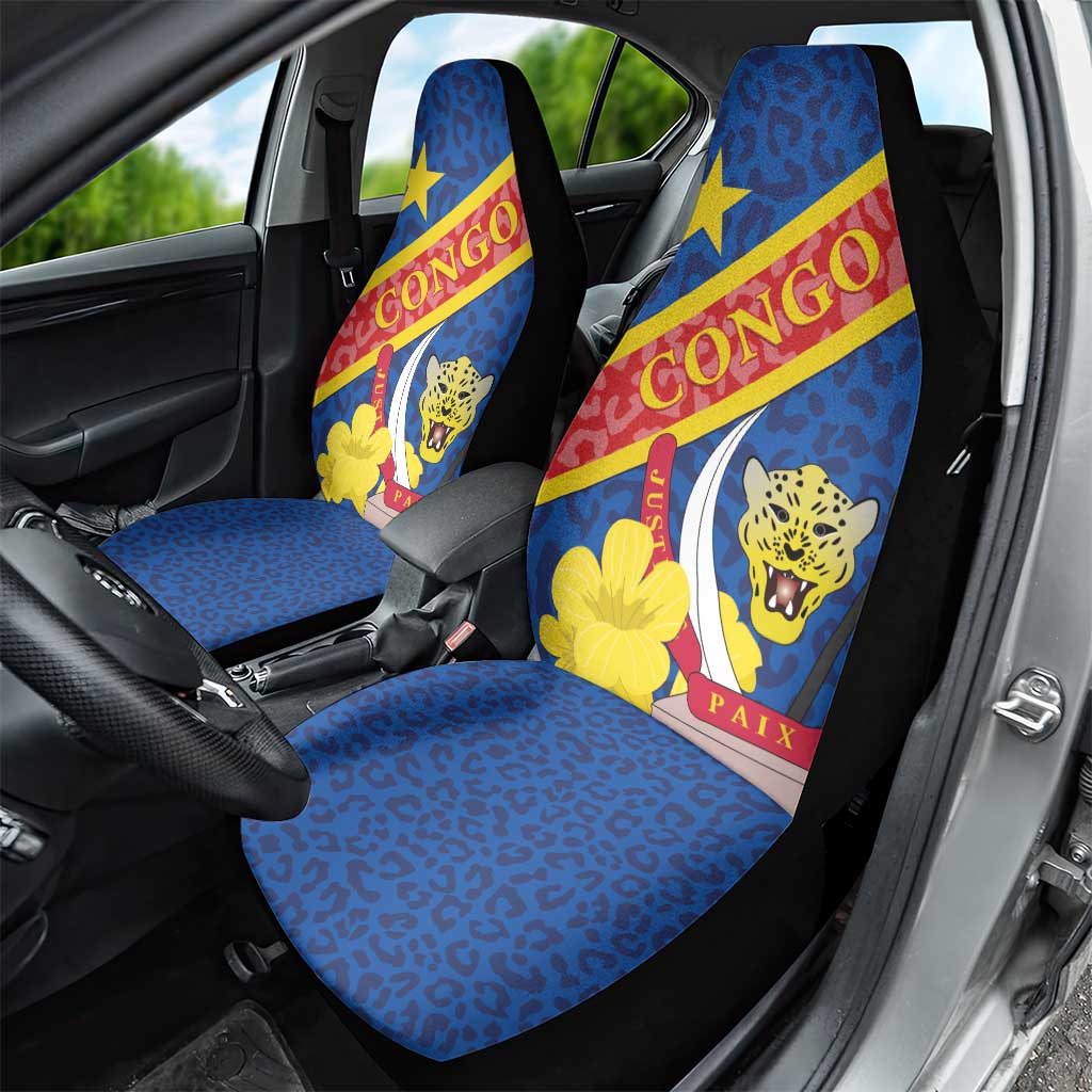 Congo DR Car Seat Cover Coat Of Arms Leopard Pattern - Wonder Print Shop
