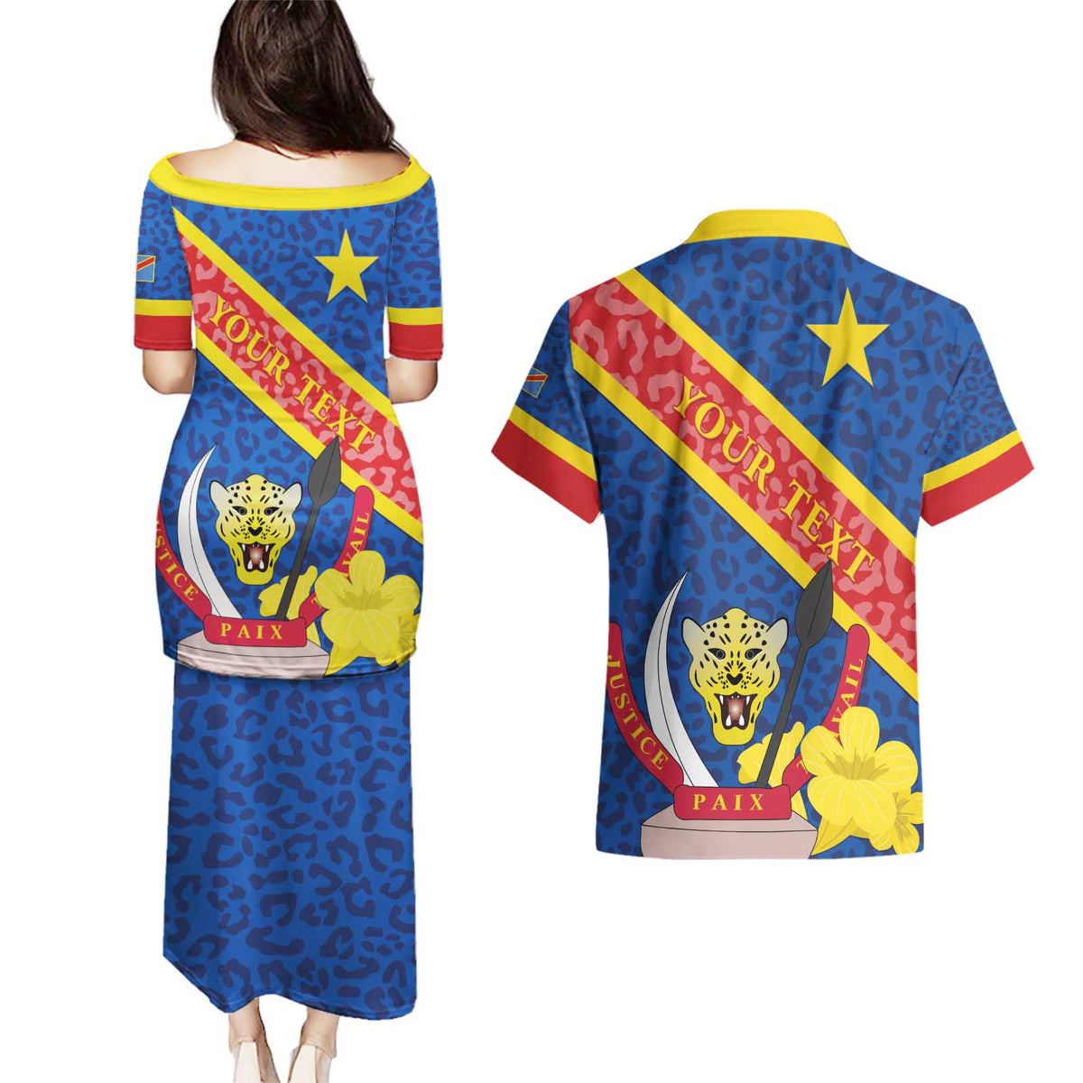 Congo DR Couples Matching Puletasi and Hawaiian Shirt Coat Of Arms Leopard Pattern - Wonder Print Shop
